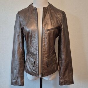 ARDEN B Bronze Metallic leather  Zipper jacket Sz 4 Four Front Pockets
